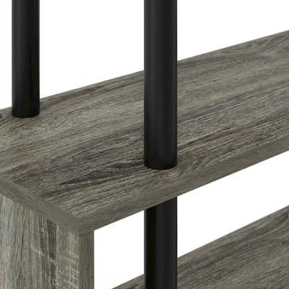 L-Shaped Computer Desk - 5-Tiers, French Oak, Black finish, sturdy workspace