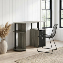 French Oak Grey/Black Study Desk with Bin Drawers for Home Office