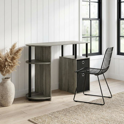 French Oak Grey/Black Study Desk with Bin Drawers for Home Office