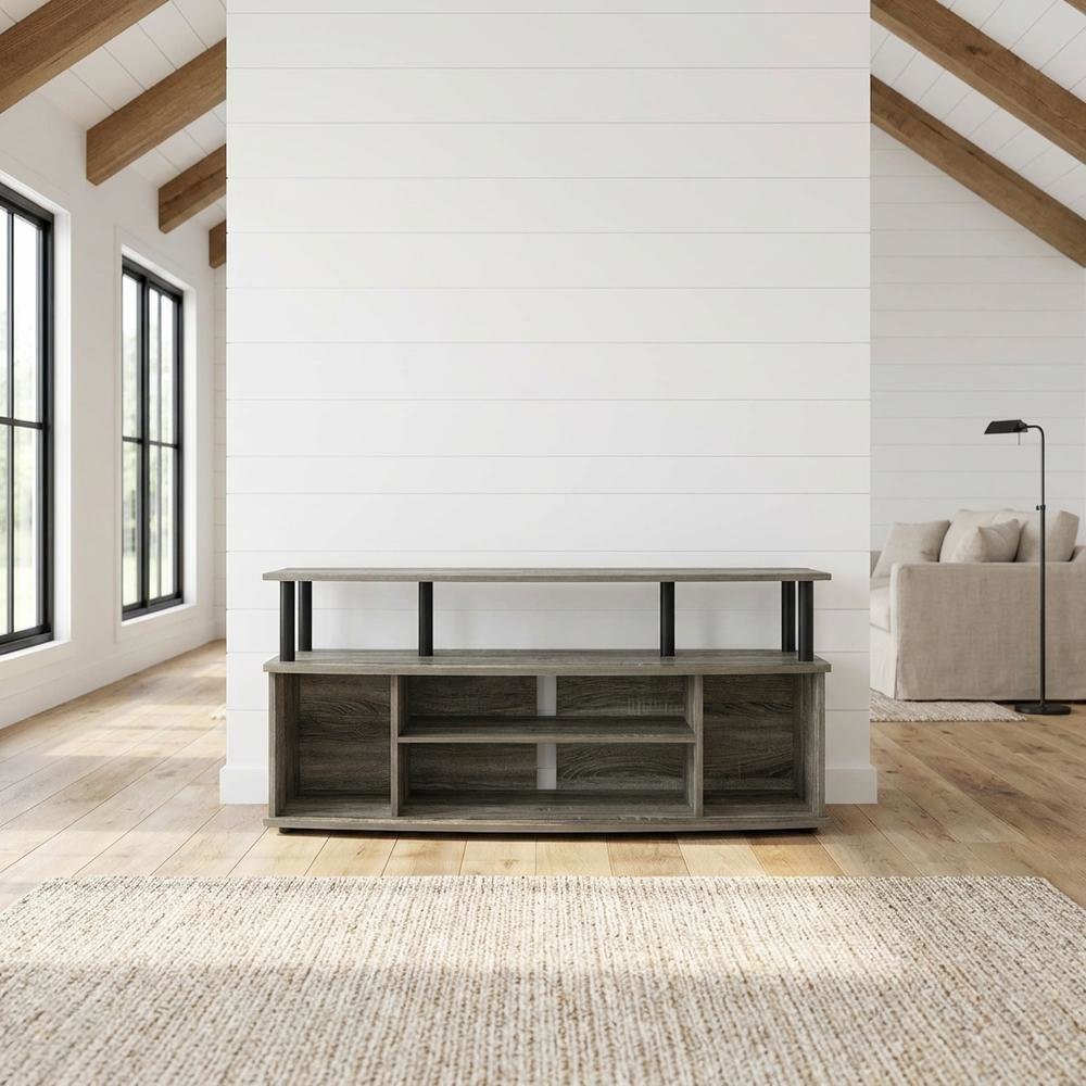Stylish French Oak and Black Large Entertainment Center for up to 55-inch TV