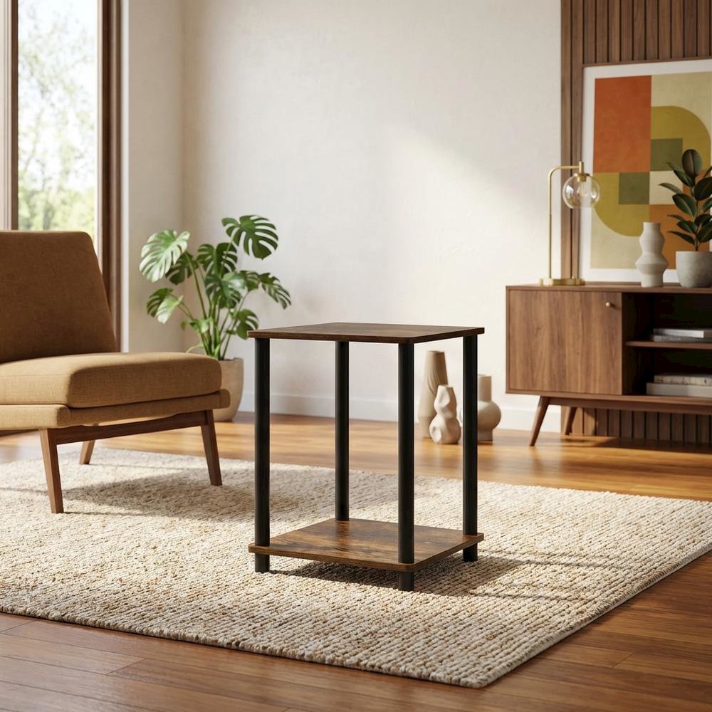 Amber Pine and Black Finish End Table with Modern Design