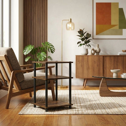 Amber Pine and Black 3-Tier End Table Set with Modern Design