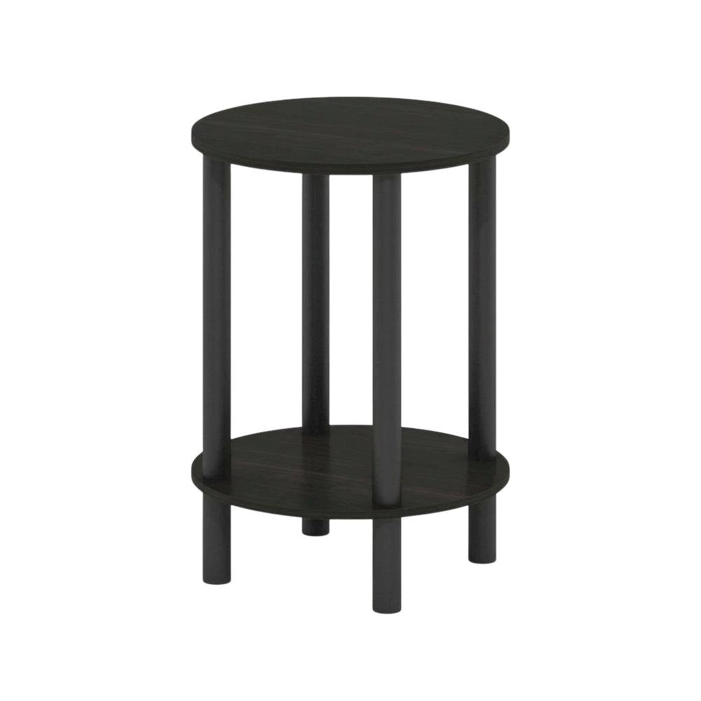 Round Wooden End Table with Espresso and Black Finish, Modern Side Table