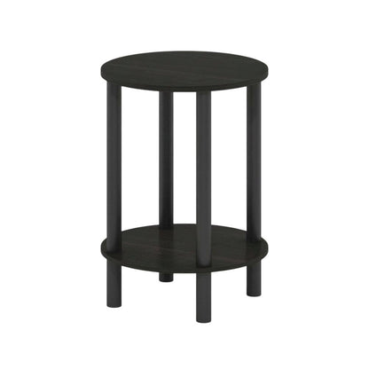 Round Wooden End Table with Espresso and Black Finish, Modern Side Table