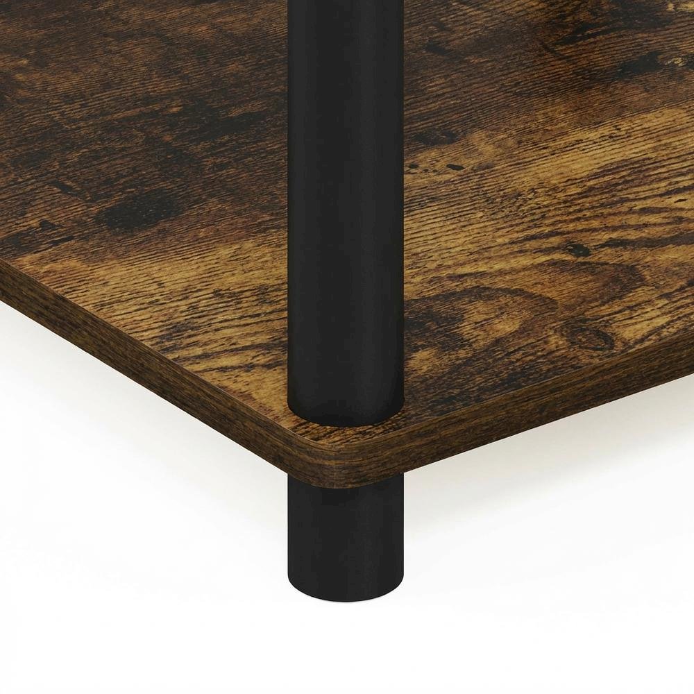 Amber Pine and Black Finish End Table with Modern Design