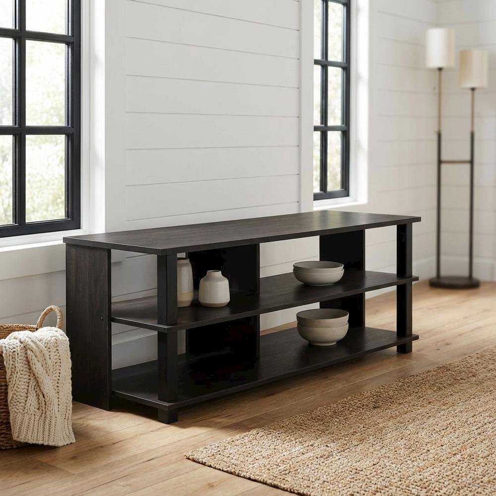 Wooden 3-Tier TV Stand, TVs up to 50 inches, Espresso/Black finish, spacious