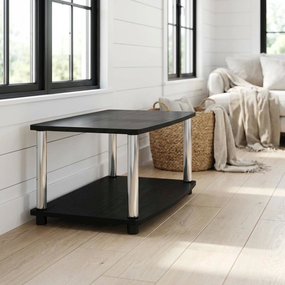 Wooden TV Stand with Americano/Chrome Finish, Elevated Design, No Tools Required