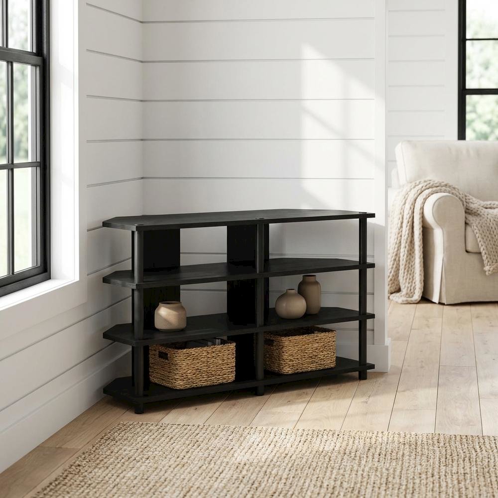 Corner TV Stand for 55-Inch TVs in Blackwood and Black Finish with Easy Assembly