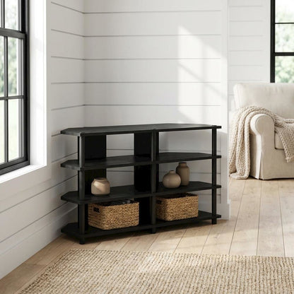 Corner TV Stand for 55-Inch TVs in Blackwood and Black Finish with Easy Assembly