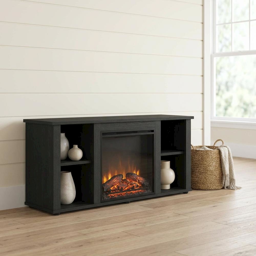 Brown Electric Fireplace TV Stand with Storage for 55 Inch Screens