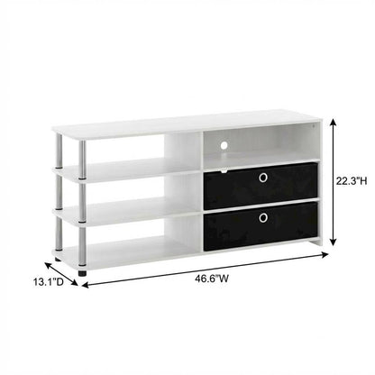 Wooden TV stand for up to 55 inches with storage bins, White Oak finish
