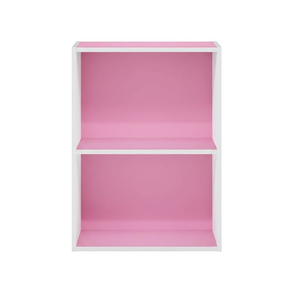 Pink 2-Tier Open Shelf Bookcase with Wooden Construction