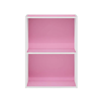 Pink 2-Tier Open Shelf Bookcase with Wooden Construction