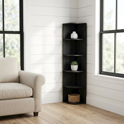 Blackwood 5-Tier Corner Open Shelf Bookcase with Spacious Storage