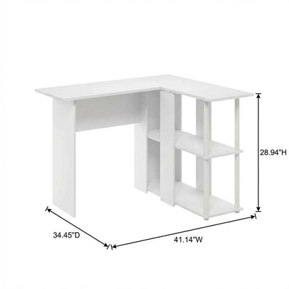 White L-Shape Desk with Bookshelf and Spacious Workspace