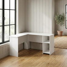 White L-Shaped Desk with Bookshelves for Home Office and Study Space