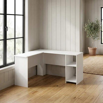 White L-Shaped Desk with Bookshelves for Home Office and Study Space