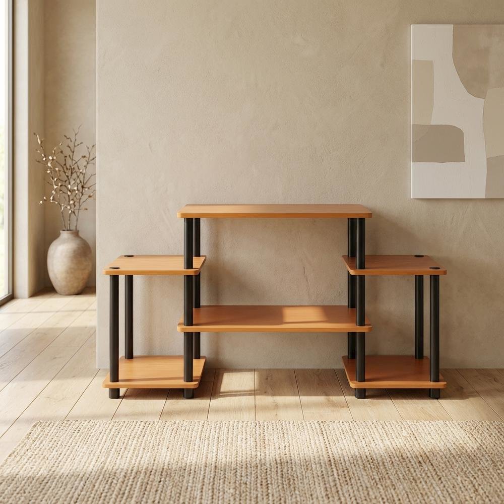 Light Cherry and Black no tools entertainment center with spacious design