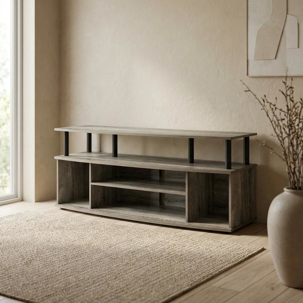 Stylish French Oak and Black Large Entertainment Center for up to 55-inch TV
