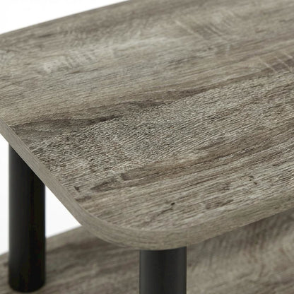 French Oak and Black 3-Tier Curved End Table for Living Room