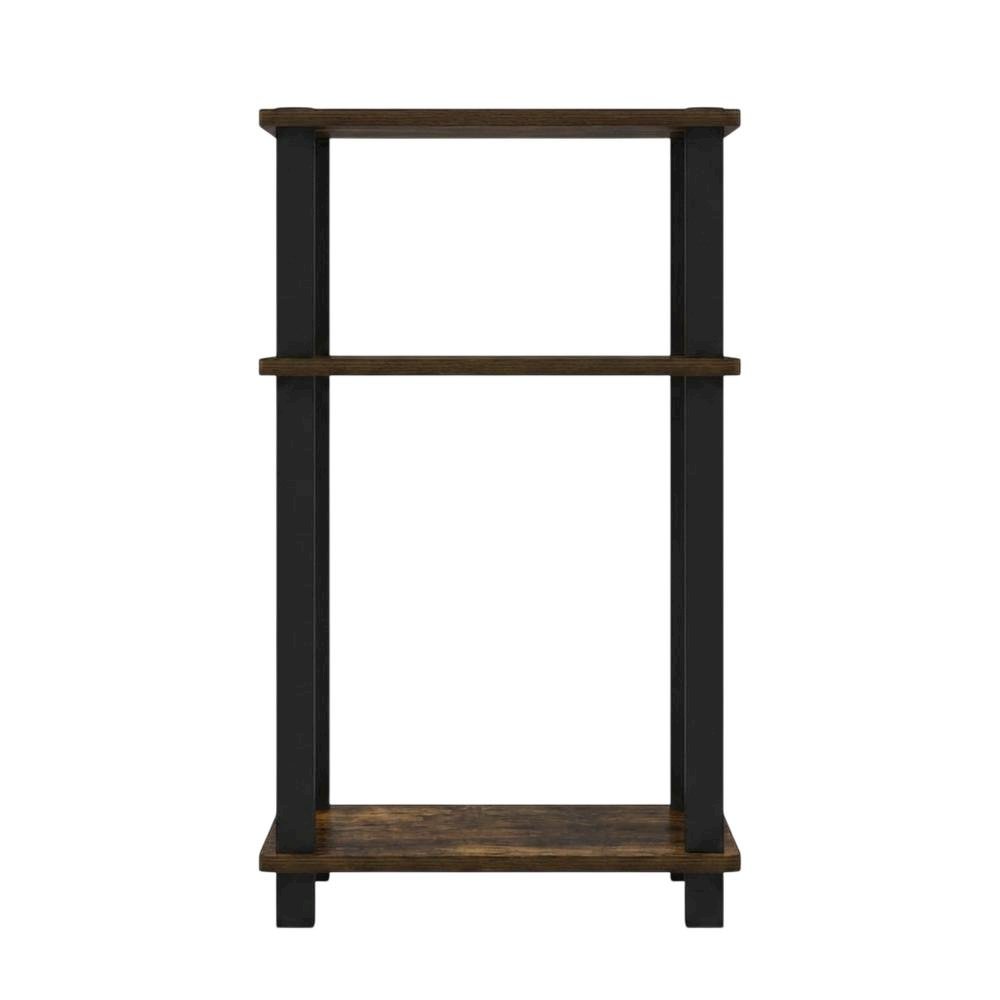 Amber Pine and Black 3-Tier End Table with Open Shelving and Modern Style