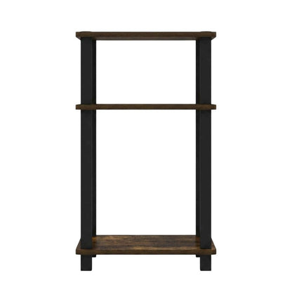 Amber Pine and Black 3-Tier End Table with Open Shelving and Modern Style
