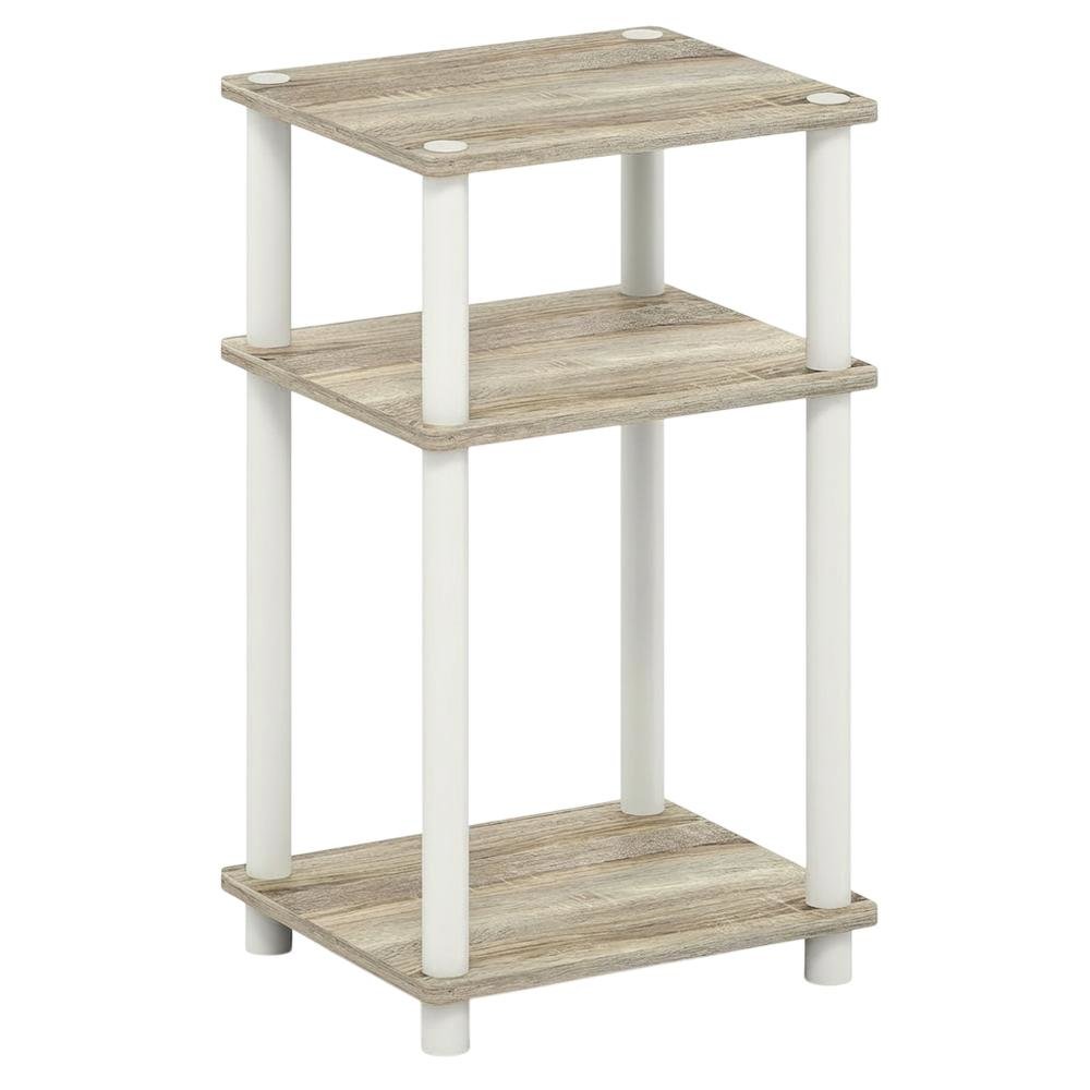 Light Oak 3-Tier End Table with Multi-Level Storage for Bedroom and Living Room