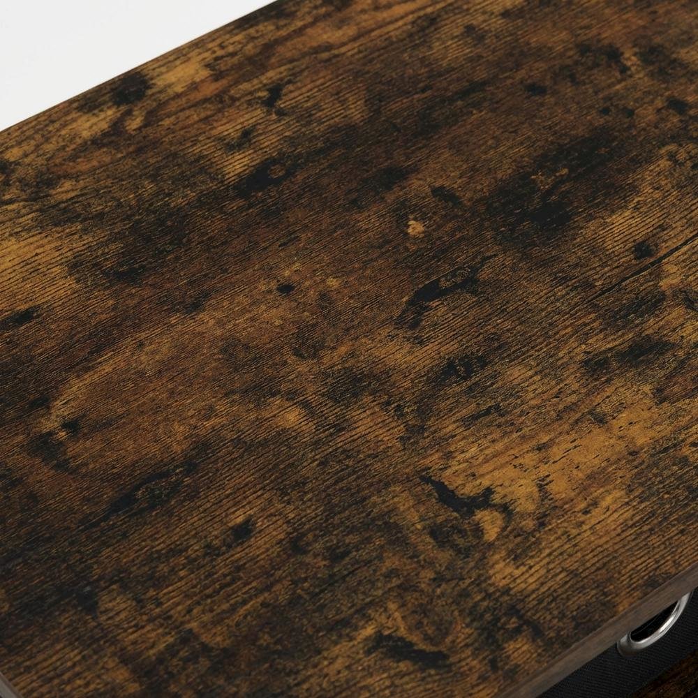 Amber Pine and Black Tall End Table with Storage Bin for Living Room