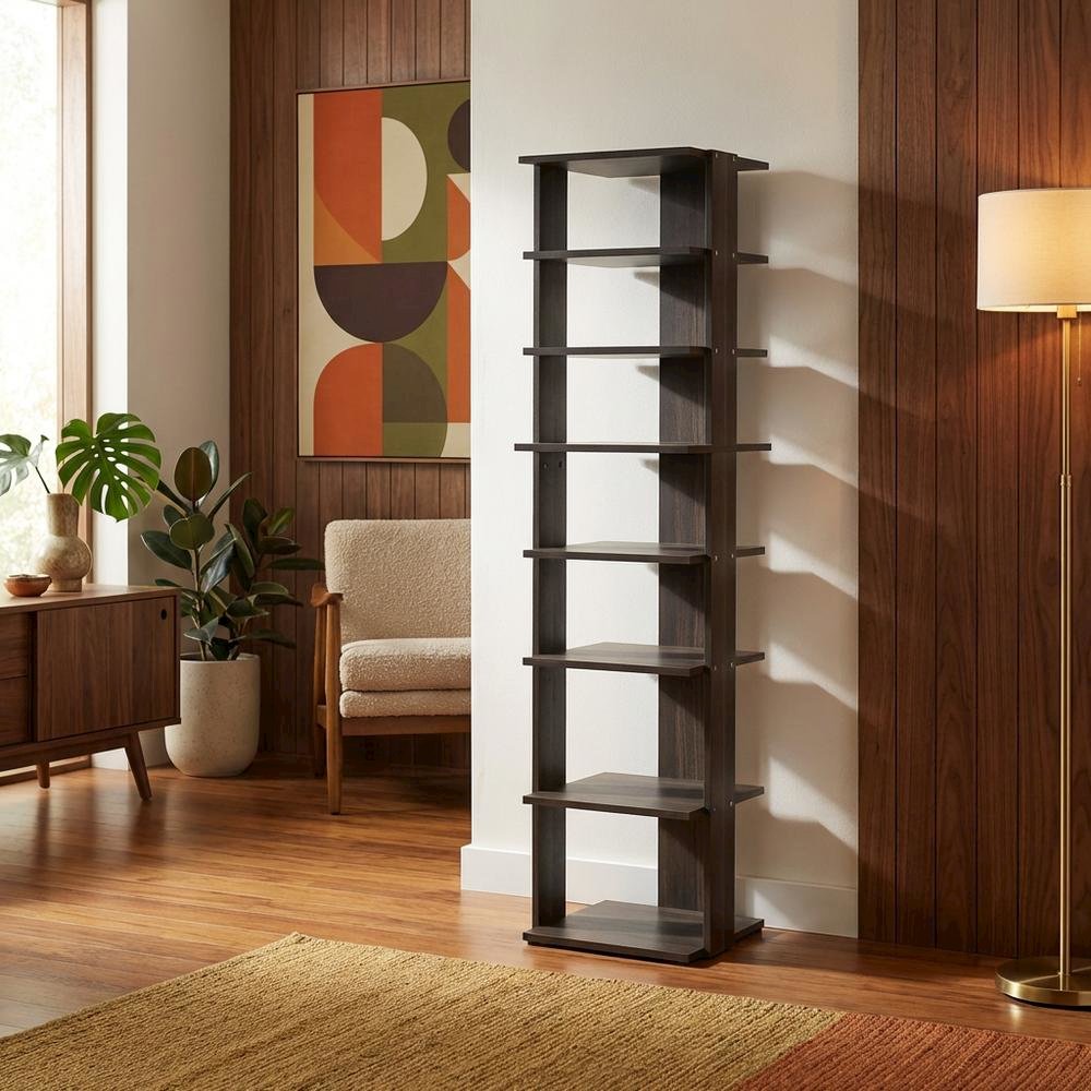 Brown 8-Tier Vertical Shoe Tower, Free Standing Space Saving Closet Organizer