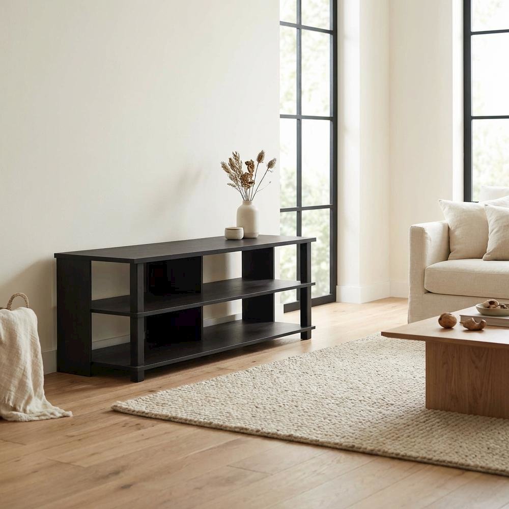 Wooden 3-Tier TV Stand, TVs up to 50 inches, Espresso/Black finish, spacious