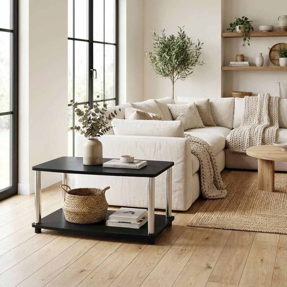 Wooden TV Stand with Americano/Chrome Finish, Elevated Design, No Tools Required