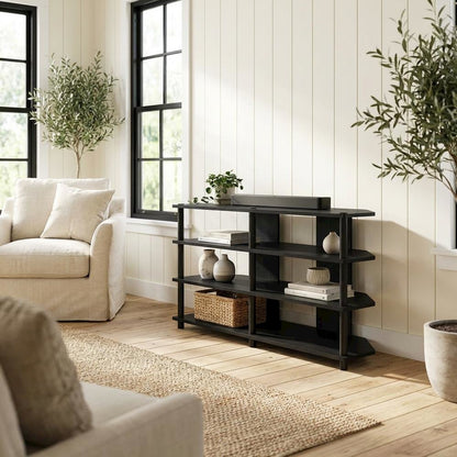 Corner TV Stand for 55-Inch TVs in Blackwood and Black Finish with Easy Assembly
