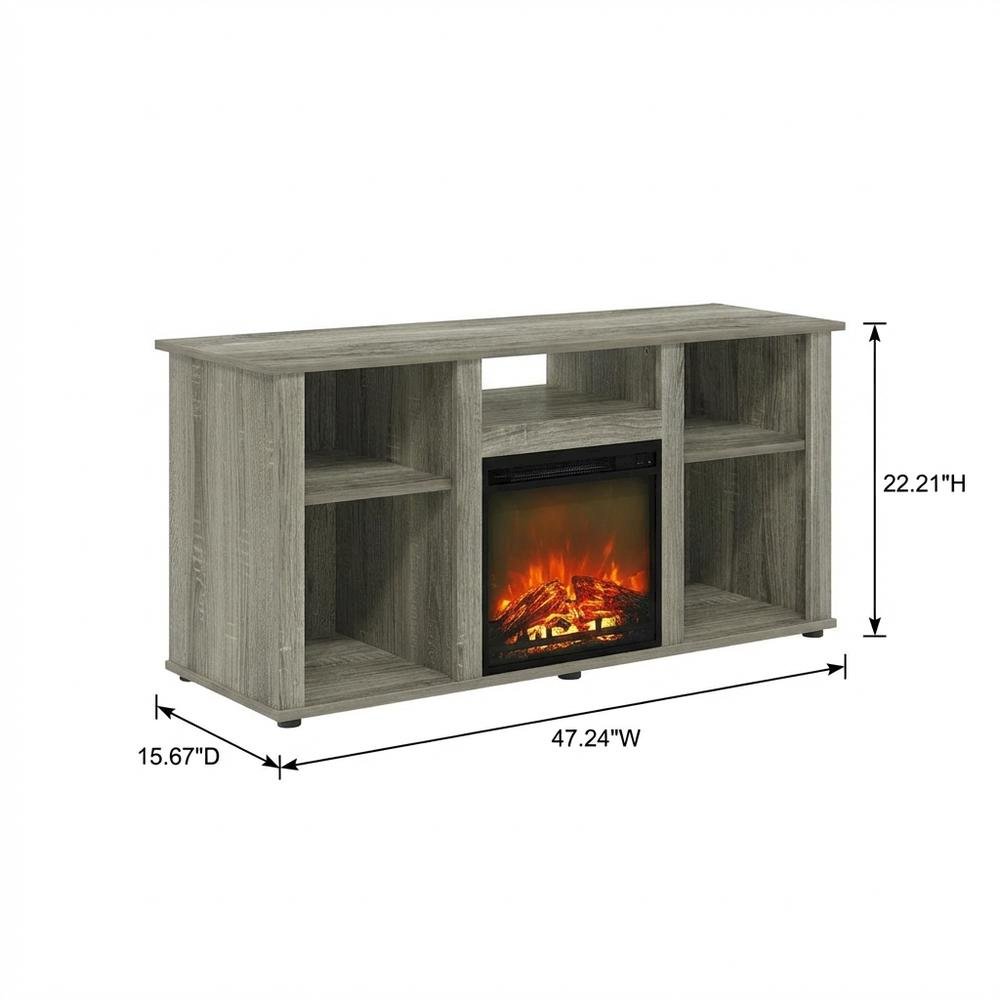 Gray Fireplace TV Stand with Open Storage for Up to 55-Inch Flat Screens
