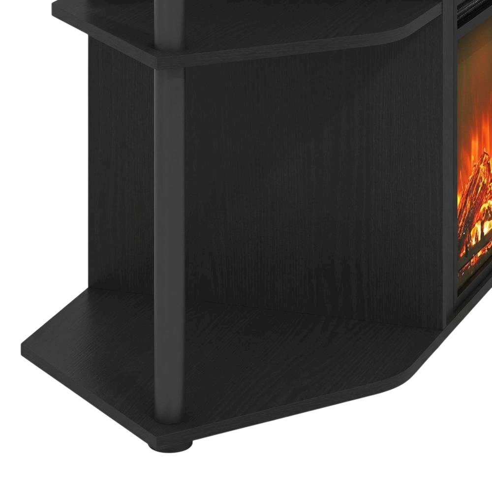 Brown open storage corner fireplace TV stand, 55-inch TVs, wood, veneer finish