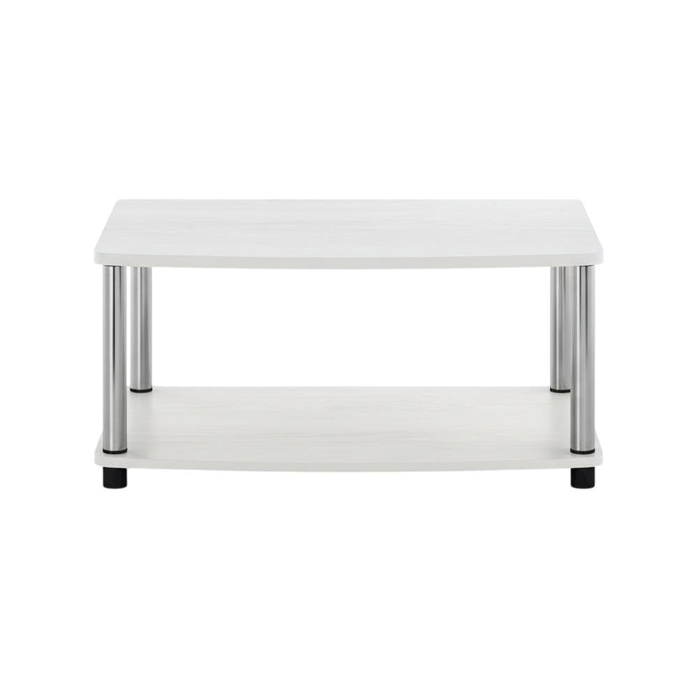 White Oak, Chrome TV Stand, Elevated 2-Tier Design, Wooden Construction