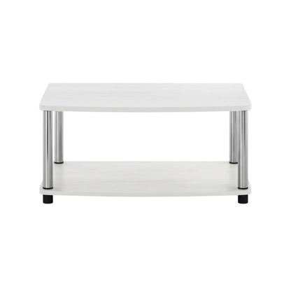 White Oak, Chrome TV Stand, Elevated 2-Tier Design, Wooden Construction