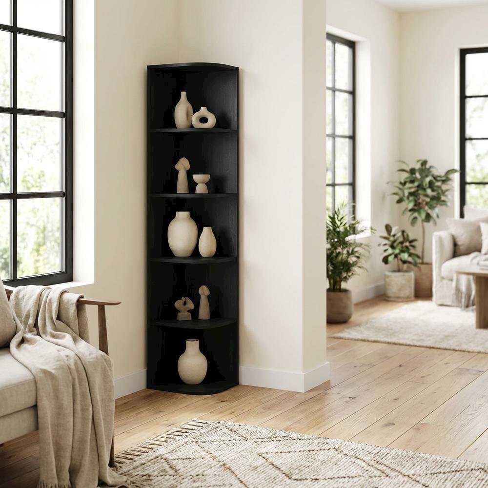 Blackwood 5-Tier Corner Open Shelf Bookcase with Spacious Storage