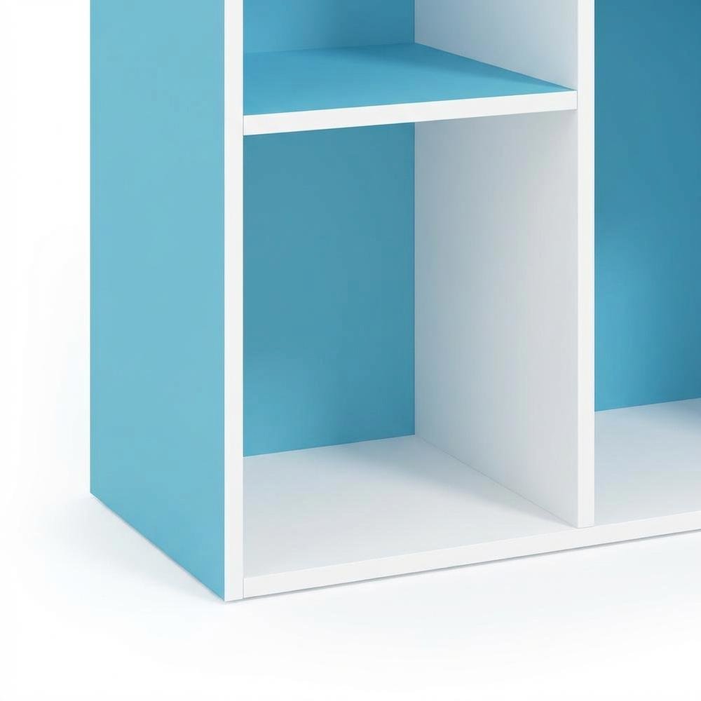 Reversible Open Shelf Bookcase in White and Light Blue with Wood Construction