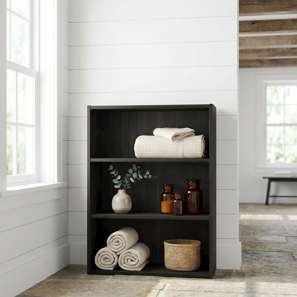 Wooden bookcase in finish with open shelving design for versatile storage