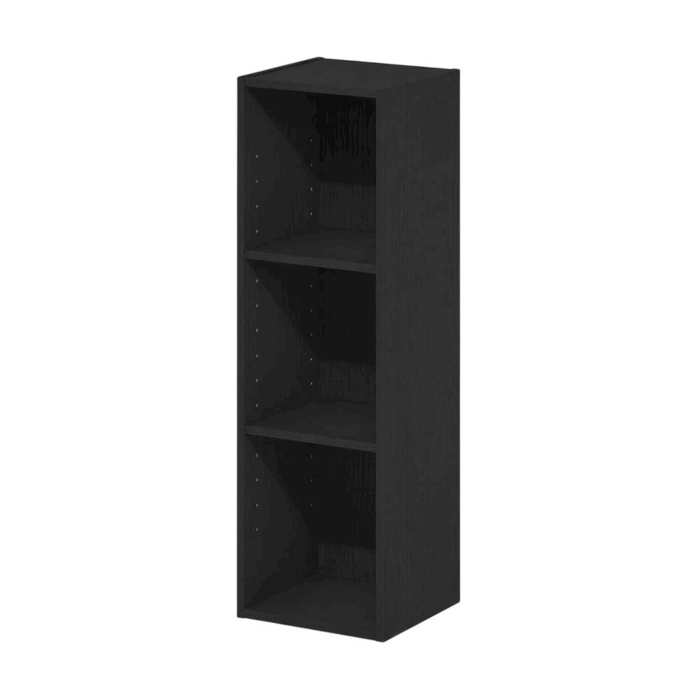 Wooden Bookcase in Black Finish with Spacious Shelves for Storage