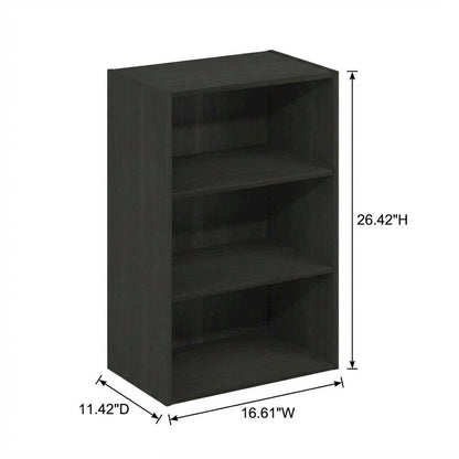 Espresso 3-Tier Open Shelf Bookcase with Storage Organizer