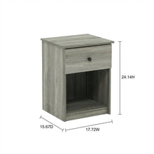 Nightstand with Grey Finish and Wood Construction for Bedroom Storage
