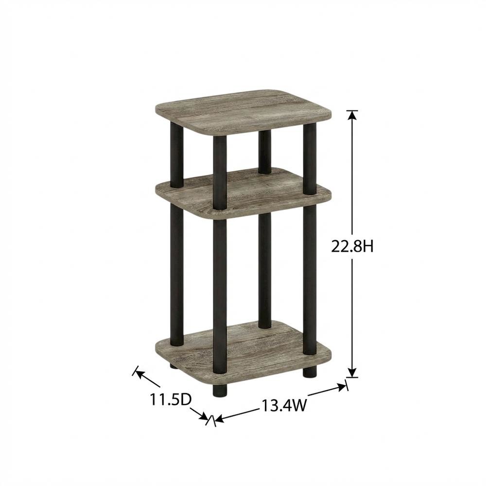 French Oak and Black 3-Tier Curved End Table for Living Room
