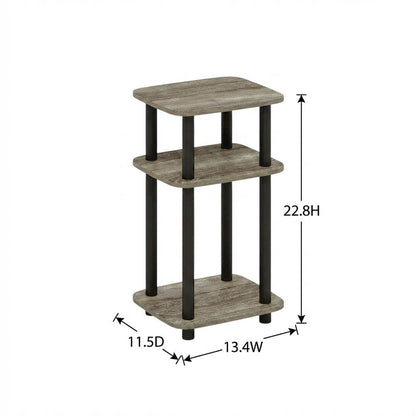 French Oak and Black 3-Tier Curved End Table for Living Room