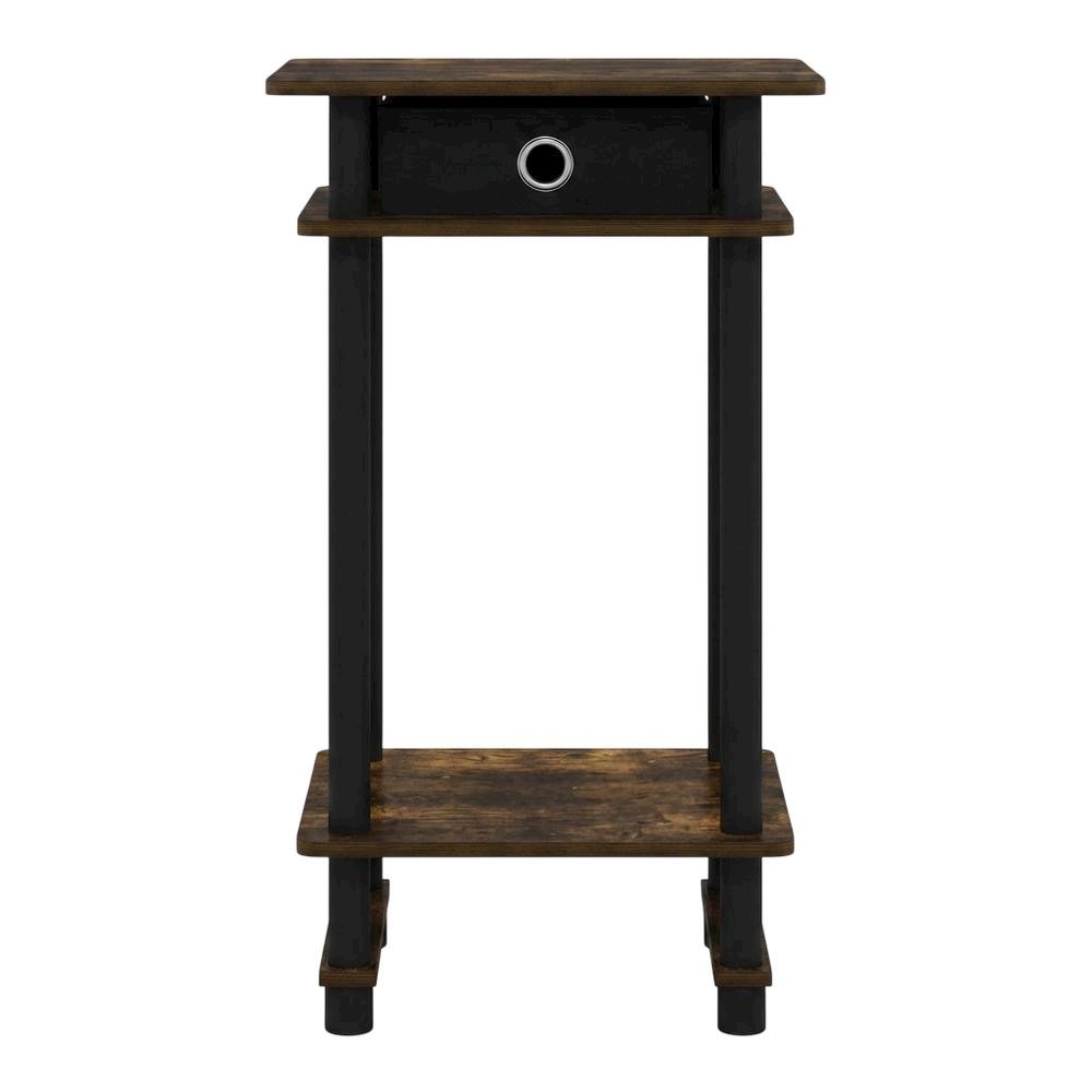 Amber Pine and Black Finish Tall End Tables with Storage Bins, Set of 2