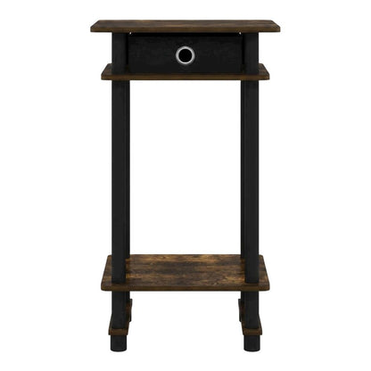 Amber Pine and Black Finish Tall End Tables with Storage Bins, Set of 2