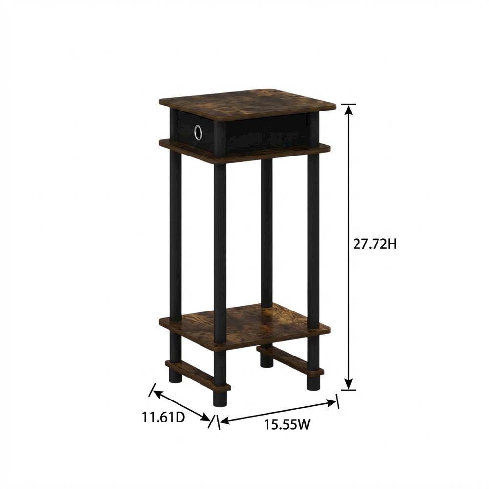 Amber Pine and Black Tall End Table with Storage Bin for Living Room