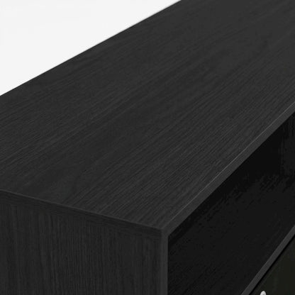 Wood TV stand for up to 55-inch with storage bins, stainless steel accents