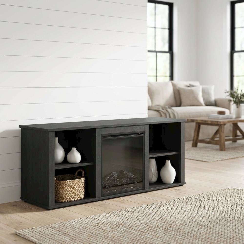 Brown Electric Fireplace TV Stand with Storage for 60-Inch TVs
