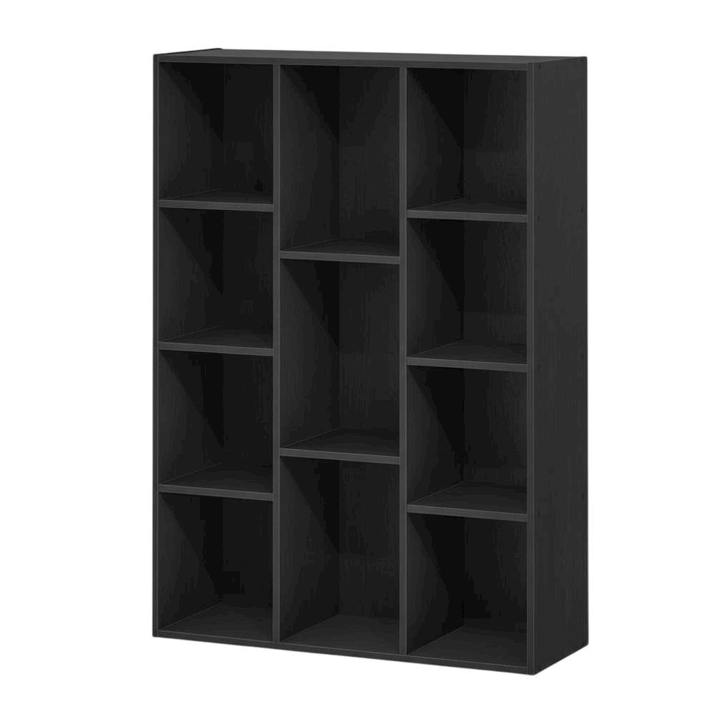 Black Manufactured Wood Bookcase with Open Shelving and Modern Design